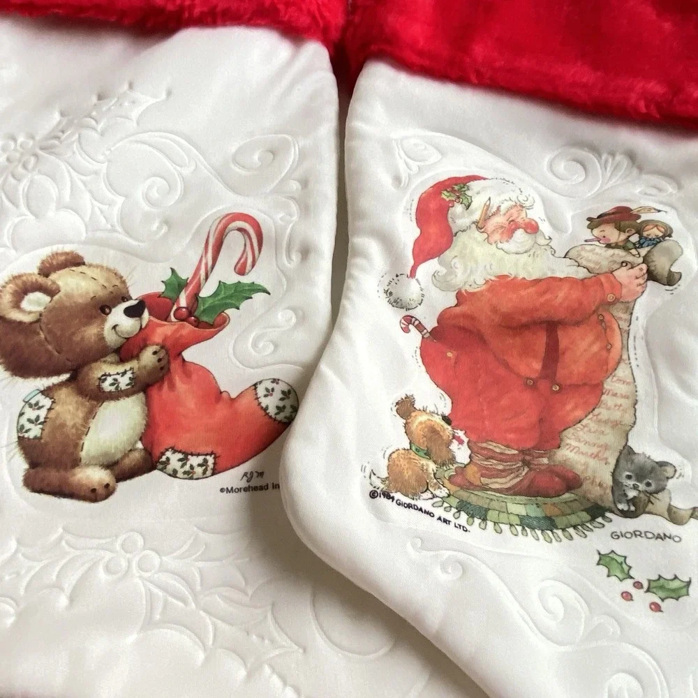 Vintage Giordano Morehead Bear Puppy Santa Christmas Stocking 15